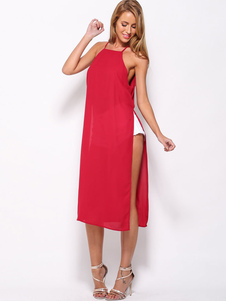 Décalage vers le rouge robe bretelles Split découpe robe en coton