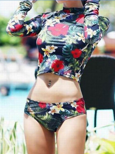Maillot de bain multicolore Crop impression Floral Spandex maillot de bain pour femmes