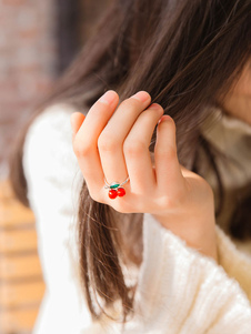 Lolita or motif cerise synthétique anneau pour femmes