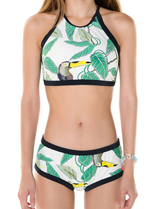 Maillot de bain vert Halter impression Spandex maillot de bain pour femmes