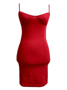 Robe Bodycon rouge bretelles robe de Satin de coton Backless