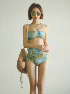 Bikini multicolore bretelles croisent arrière impression Spandex maillot de bain pour femmes