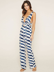 Coupe-bas bicolore Jumpsuit combinaison Polyester dos nu pour femmes