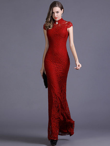 Maxi robe sirène rouge découpe Polyester Bodycon Dress