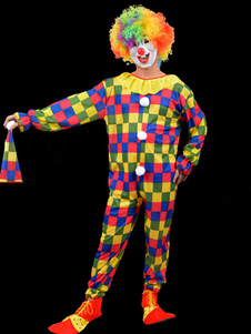 Plaid de Halloween Costume Clown multicolor boutons Polyester Cosplay Costume