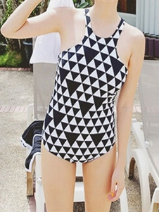 Maillot de bain bicolore licol Triangle impression Spandex maillot de bain pour femmes
