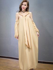 Abricot Maxi robe bretelles dos-nu en mousseline de soie robe