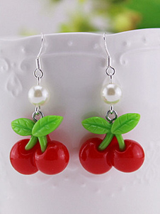 Lolita rouge oreille clou argenter synthétique motif cerise pour femme