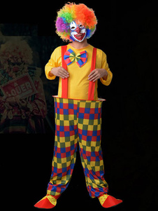 Multicolor Clown Costume Halloween Plaid Polyester Cosplay Costume