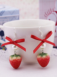 Lolita rouge oreille clou Fruit modèle arc synthétique argenter pour les femmes