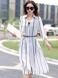 Robe imprimée blanche rayures mousseline couvrez-vous pour femmes