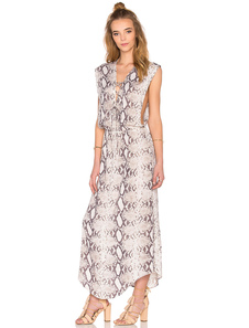 Robe Maxi multicolor découpe lacez vers le haut de la robe en mousseline de soie imprimée