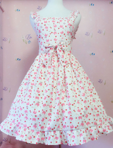 Imprimer la robe en coton Lolita Robe Bow Multicolor