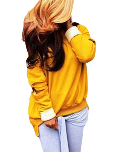 Sweat à capuche manches longues jaune confortable coton mélange féminin