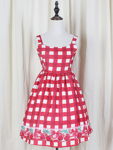 Plaid impression Lolita Robe rouge bretelles en mousseline de soie