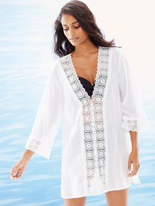 Couverture blanche profonde-V en mousseline de soie couvercle vers le haut pour les femmes