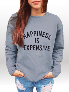 Sweat-shirt gris lettres coton impression Sweatshirt pour femme