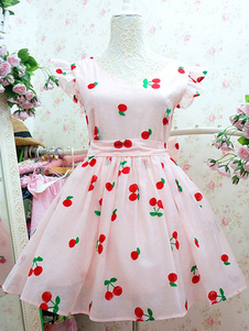 Impression Lolita Robe synthétique rose Bow de fruits
