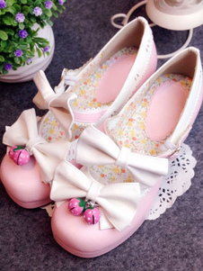 Rose Lolita Shoes fraise Bow PU chaussures pour femmes