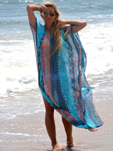 Couverture bleu vers le haut jusqu'à couvrir mousseline oversize pour femmes