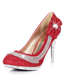 Rouge pompes strass Bow Glitter pointu orteil talons