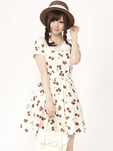 Fruits d'impression Lolita Robe multicolore dentelle robe en mousseline de soie