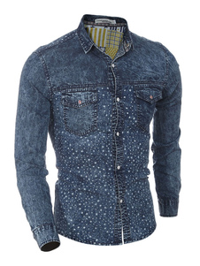 Chemise marine Denim poches chemise tendance pour homme