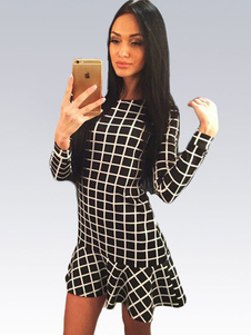 Robe courte bicolore Plaid robe Polyester