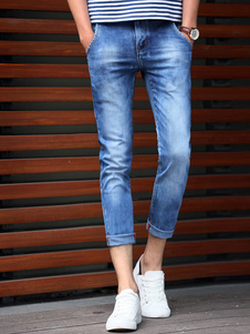 Denim bleu léger pantalon droit Skinny Jeans pour hommes