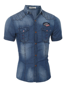 Chemise marine Denim poches Slim Fit Shirt pour hommes