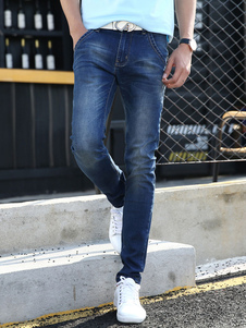 Pantalons de Denim bleu branché directement Skinny Jeans pour hommes