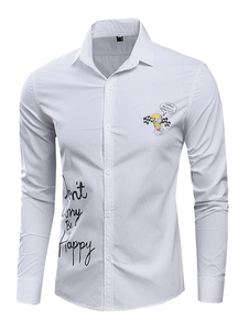 Chemise blanche lettres impression coton Fit Slim Shirt pour hommes