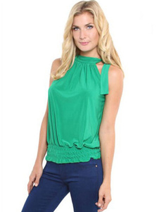 T-shirt en coton vert haut volants tendance pour les femmes