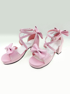 Lolita rose sandales sangles Bow PU talons pour femmes