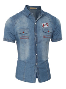 Chemise marine Denim poches chemise tendance pour homme