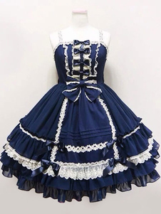 Marine ROCOCO Lolita Robe Cour s'incline hiérarchisé coton robe