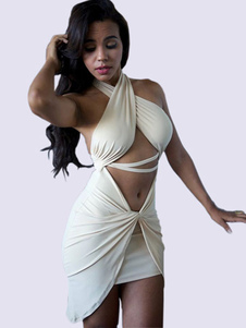 Robe Bodycon blanche Halter Crop Backless avant Cotton Club robe