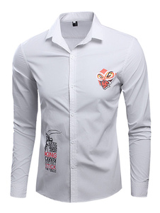 Chemise blanche Cartoon impression coton Fit Slim Shirt pour hommes