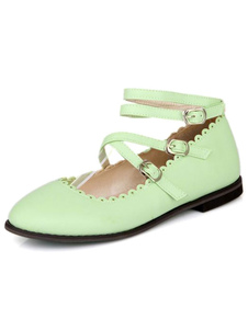 Lolita vert chaussures Dentelle bretelles PU Flats pour femmes