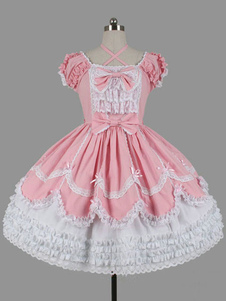Arcs de Cour robe Lolita ROCOCO rose Tiered robe en coton