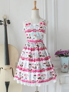 Crème glacée impression Lolita Robe bretelles multicolore Bow robe de coton