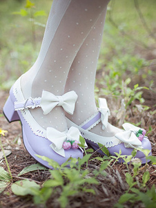 Lolita lavande pompes fraise Bow PU talons hauts pour femmes