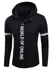Noir capuche veste lettres impression rayures coton veste pour hommes
