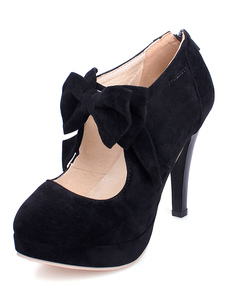Talons de PU plate-forme pompes noir Bow