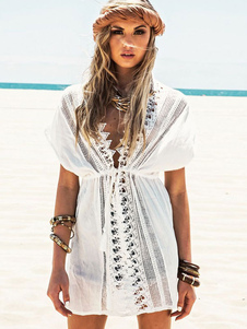 Couvercle blanc en coton Chic semi Sheer Cover Up pour les femmes