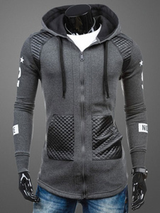 Hoodie gris lacets coton à capuche pour hommes