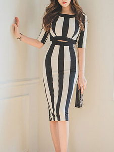 Robe Bodycon Stripes découper robe Spandex