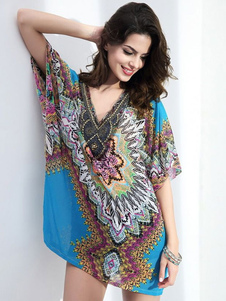 Multicolor couvrez-vous impression profonde-V mousseline couvrir pour femmes