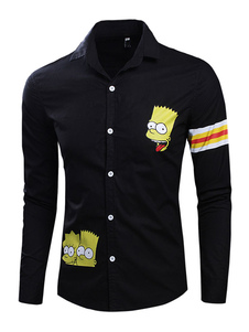 Chemise noire impression coton Fit Slim Shirt pour hommes