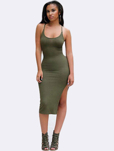 Robe fashion sangles cou sans manches coton fibres Backless Club pour femmes